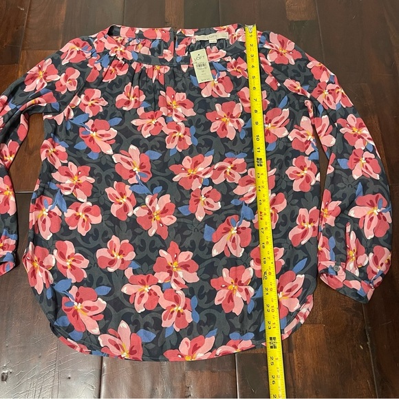 NWT Loft Blouse Women’s Small Petite Floral Work Sleeves Sheer Boat Neck - Picture 5 of 7